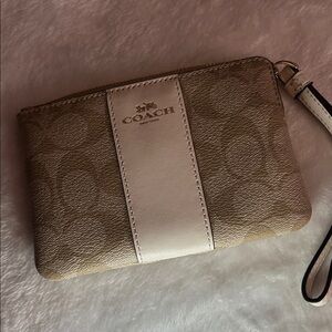Coach Beige and White Wristlet